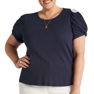 1. State Navy Short Sleeve Top with Puff Sleeves 2x